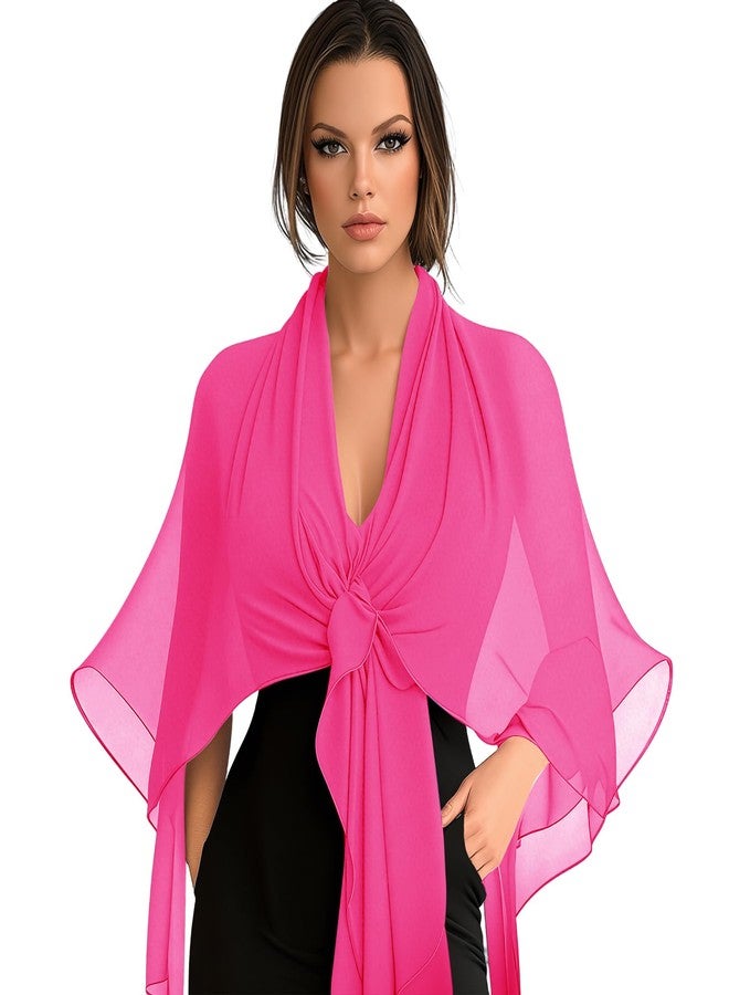 Eychei Hot Pink Chiffon Scarf, Soft Breathable Chiffon Shawls and Wraps, Elegant Silky Women's Hijab for Evening Dresses Wedding Bridal Scarves (67 x 28 inches) - Image 1